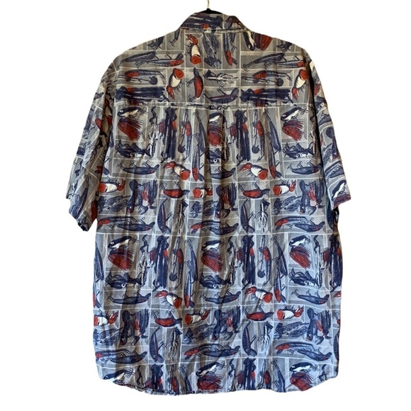 Columbia Men’s Fishing Lure Print Shirt XL Cotton Button-Up Short Sleeve Casual - Picture 2 of 11